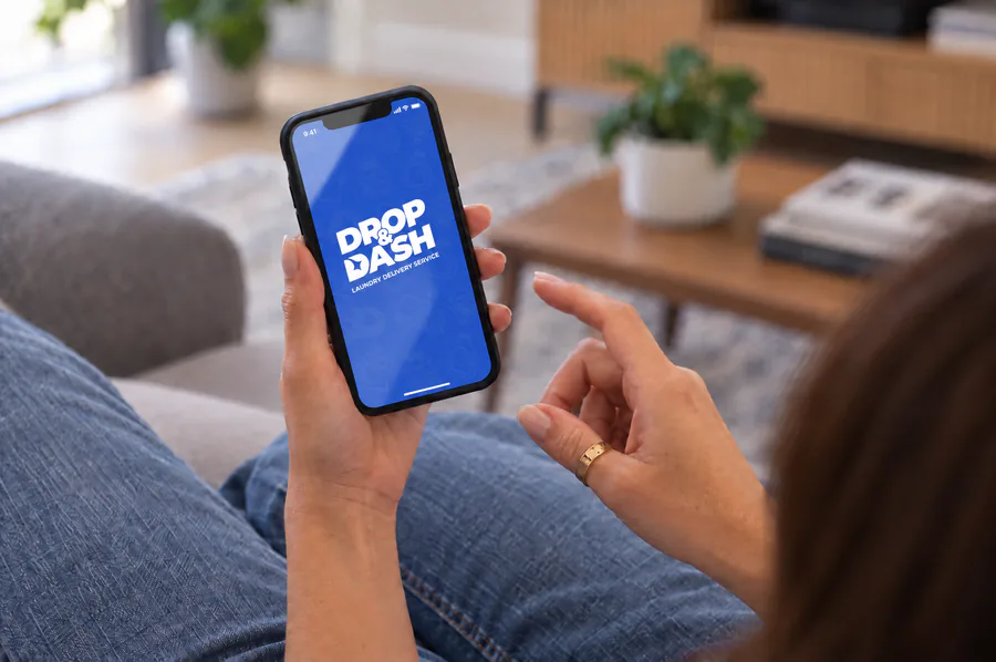 The Drop & Dash app open on a phone, showing the pickup booking screen
